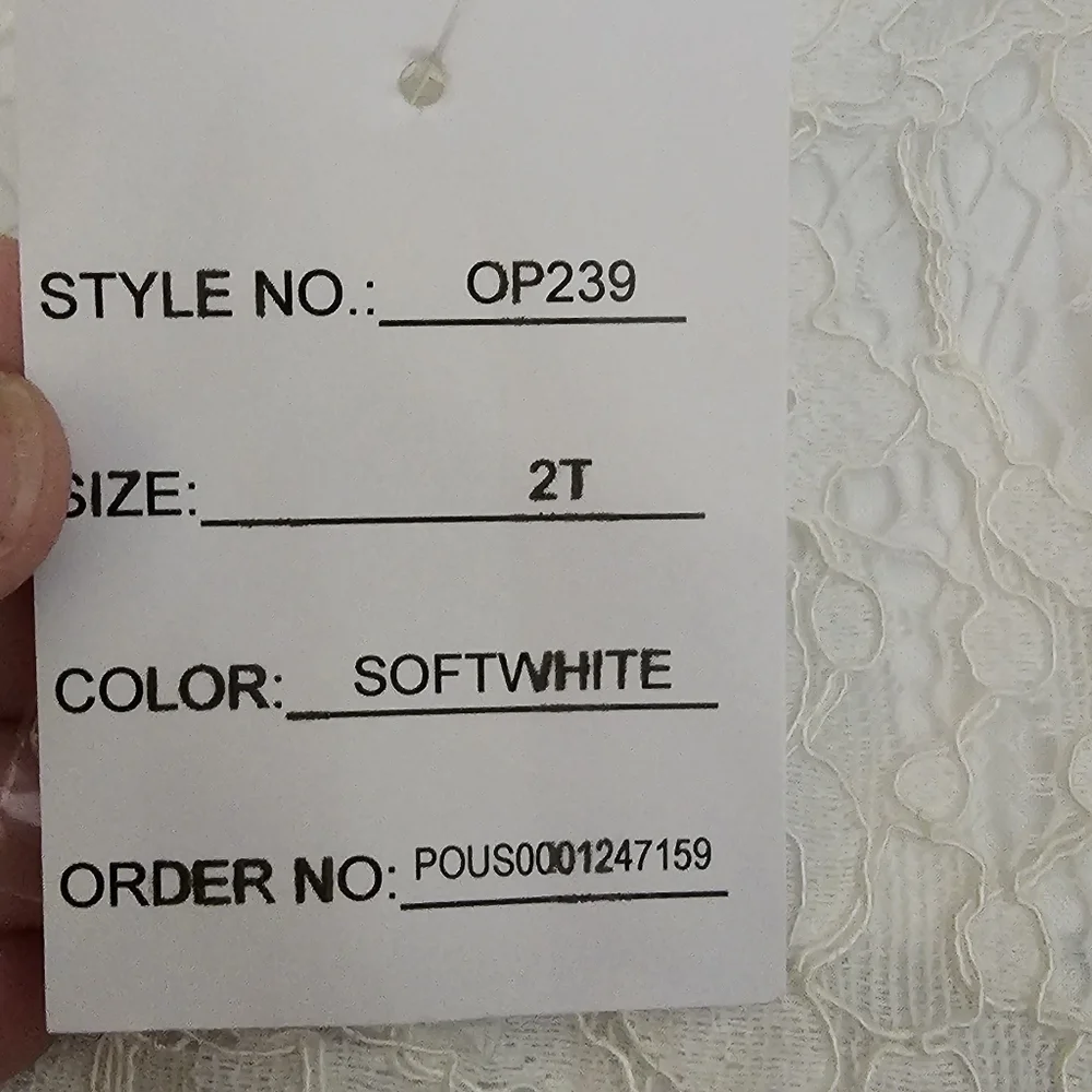 DAVID'S Bridal Short Lace Flower Girl Dress with Illusion Sleeves White 2T - Picture 7 of 8